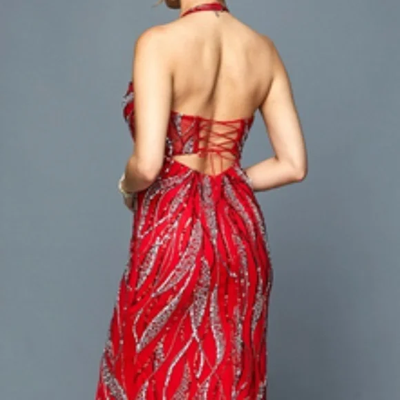 Burgundy Leg Slit Evening Long Dress